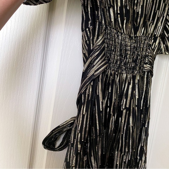 Ba&sh Dress Nixon Metallic Crossover-Neck Tie Maxi Party Black Gold XS GUC - Picture 8 of 12